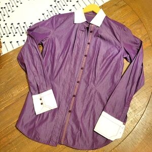 Purple & White Small Button-Up Blouse Shirt Made of Swiss Cotton Van Laack